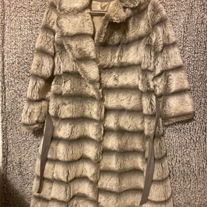 Women's Vintage Gray Faux Fur Overcoat Size 38 Winter Formal